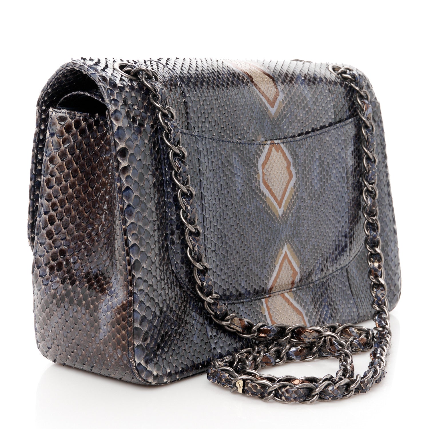 Chanel Metallic Snakeskin Jumbo Double Flap Blue 2 of 10
