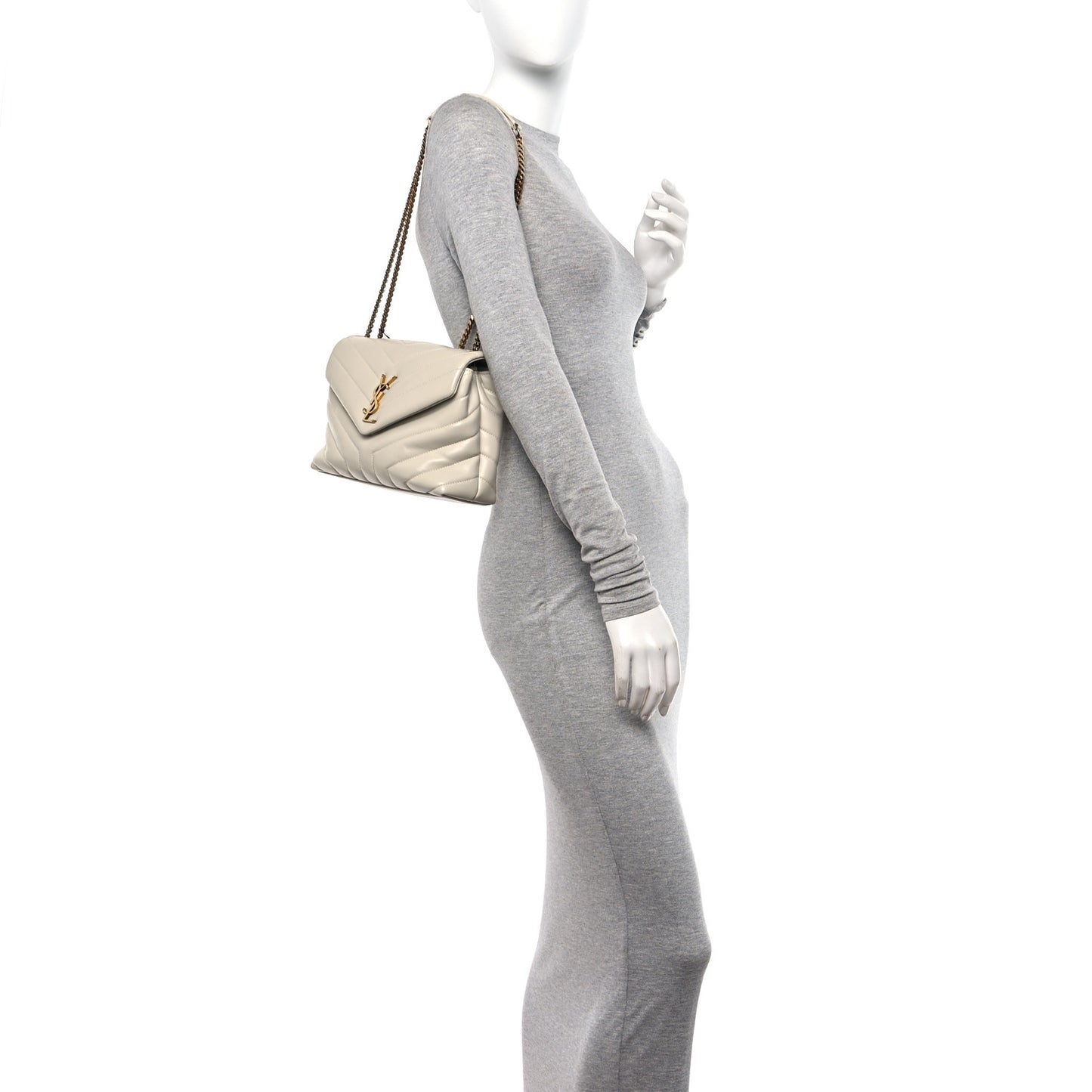 Calfskin Y Quilted Monogram Small Loulou Chain Satchel Crema Soft