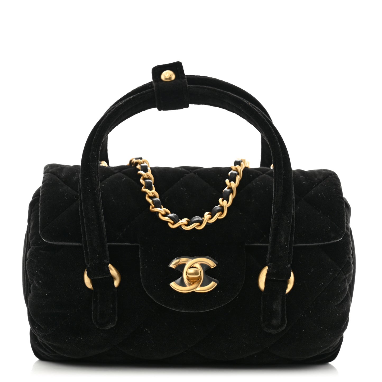 Velvet Quilted Mini Top Handle Flap Black