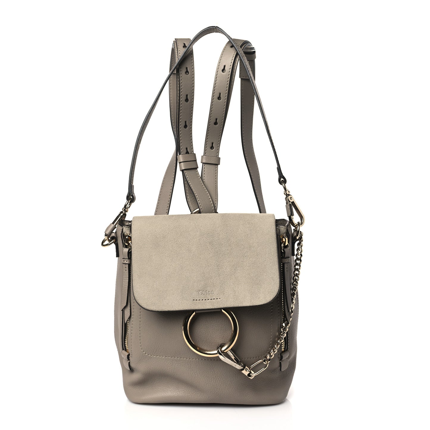 Suede Calfskin Small Faye Backpack Motty Grey