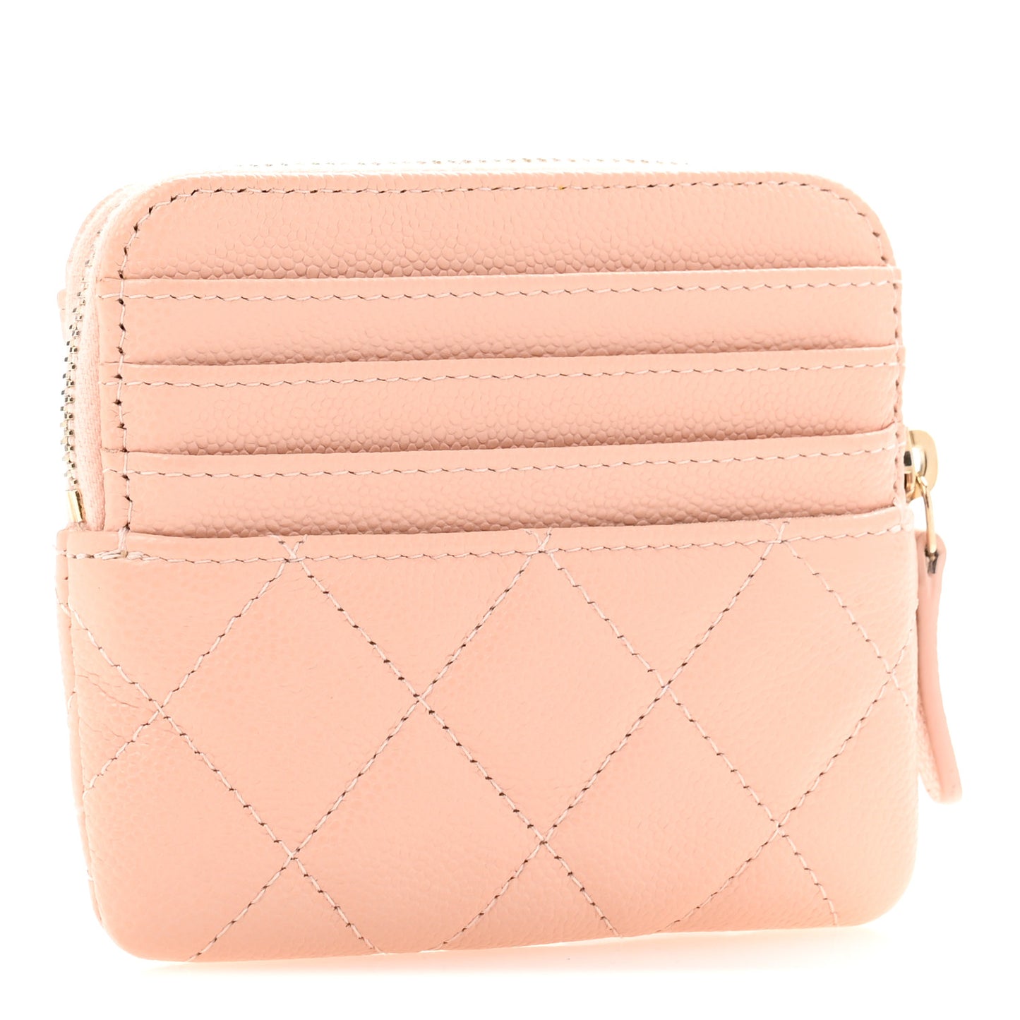 Caviar Quilted Zip Card Holder Wallet Light Pink