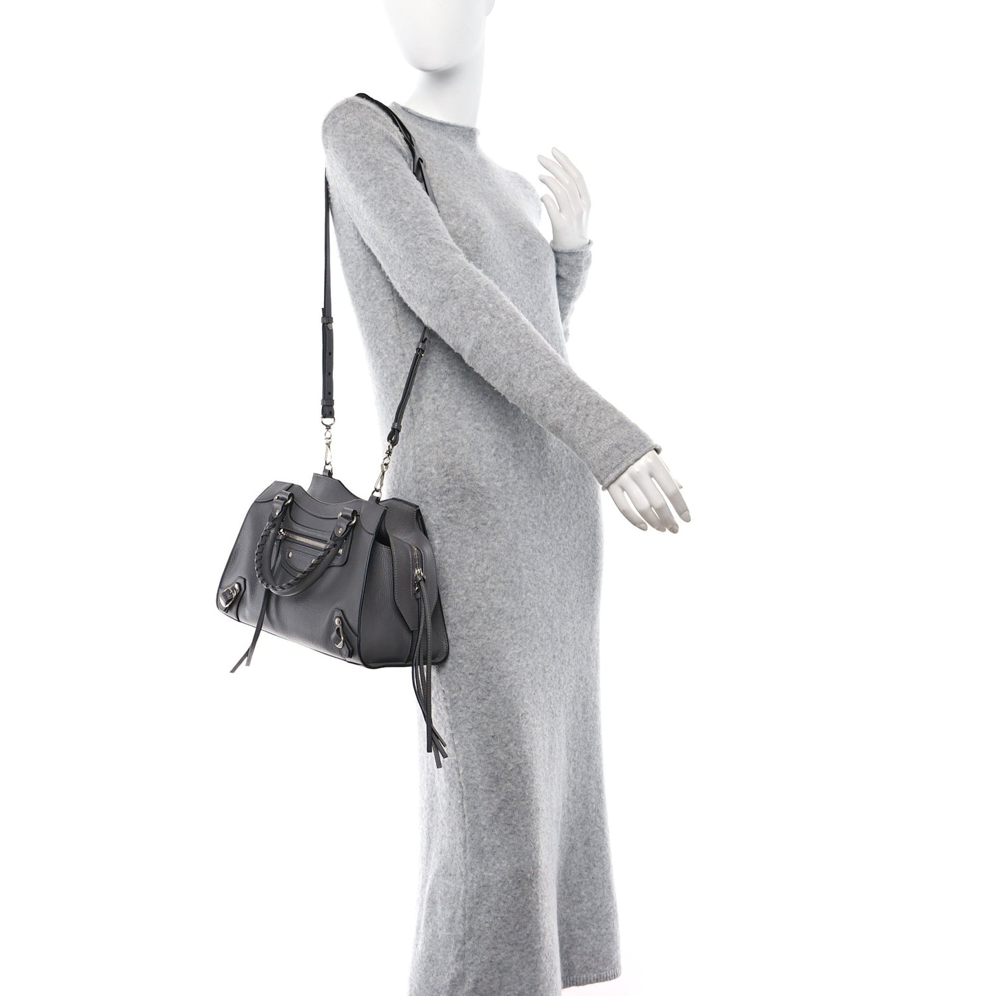 Grained Calfskin Neo Classic Silver Hardware S City Dark Grey
