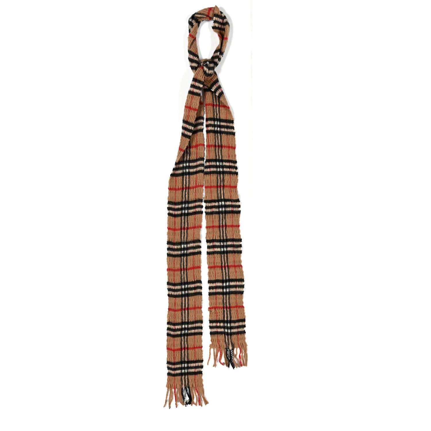 Burberry Cashmere Wool Vintage Check Scarf Fringe Beige 1807997
