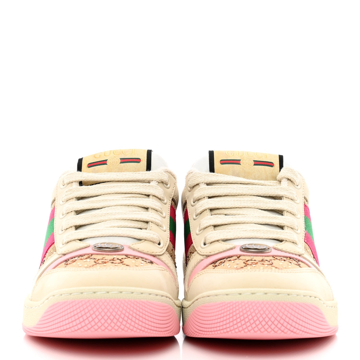 Gucci Calfskin GG Supreme Crystals Web Screener Sneakers 37.5 Beige Ebony Wild Rose 2 of 9