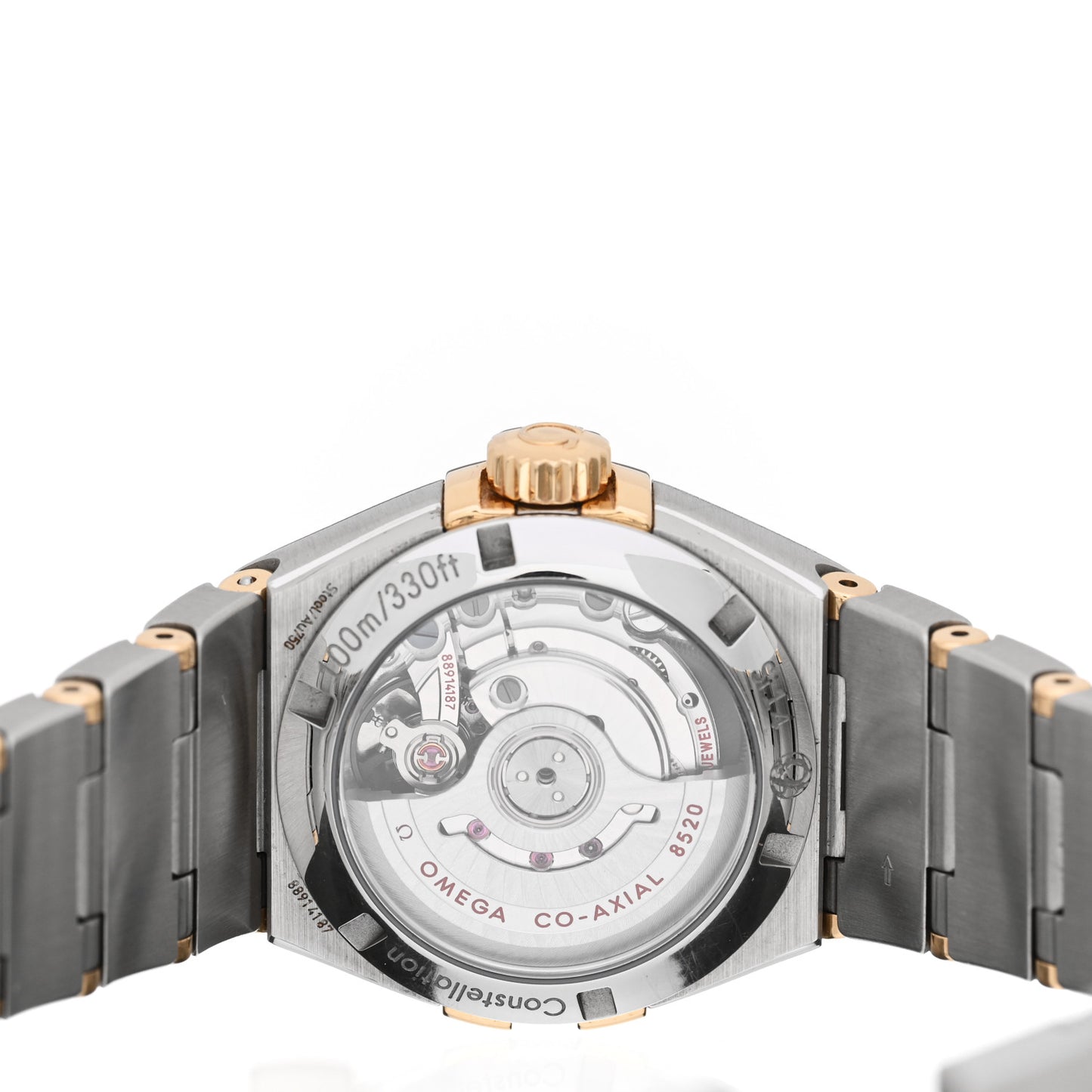 Stainless Steel 18K Yellow Gold Diamond Bezel Black Mother of Pearl 27mm Constellation Co-Axial Tahiti Automatic Watch 123.25.27.20.57.007