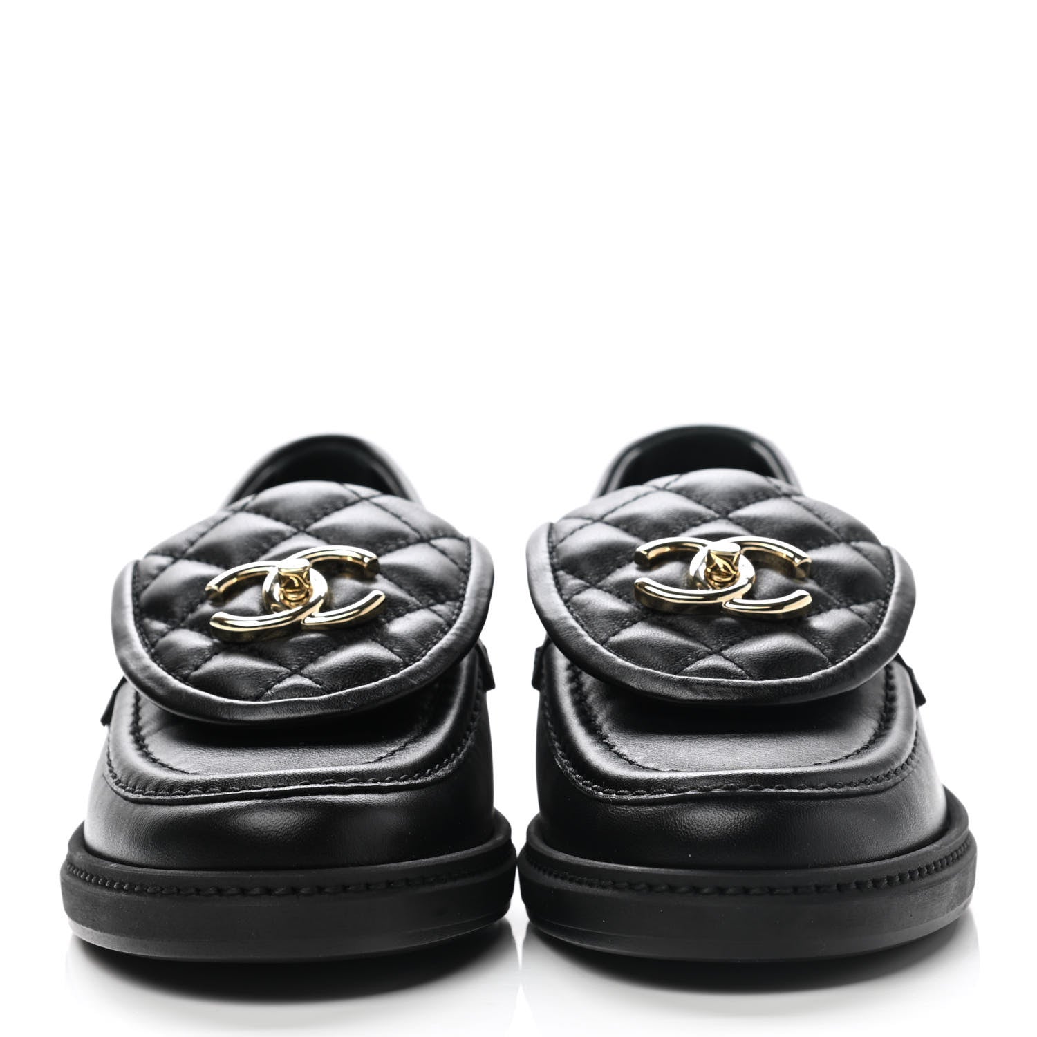 Chanel Lambskin Quilted CC Turnlock Loafers 35.5 Black 2 of 9
