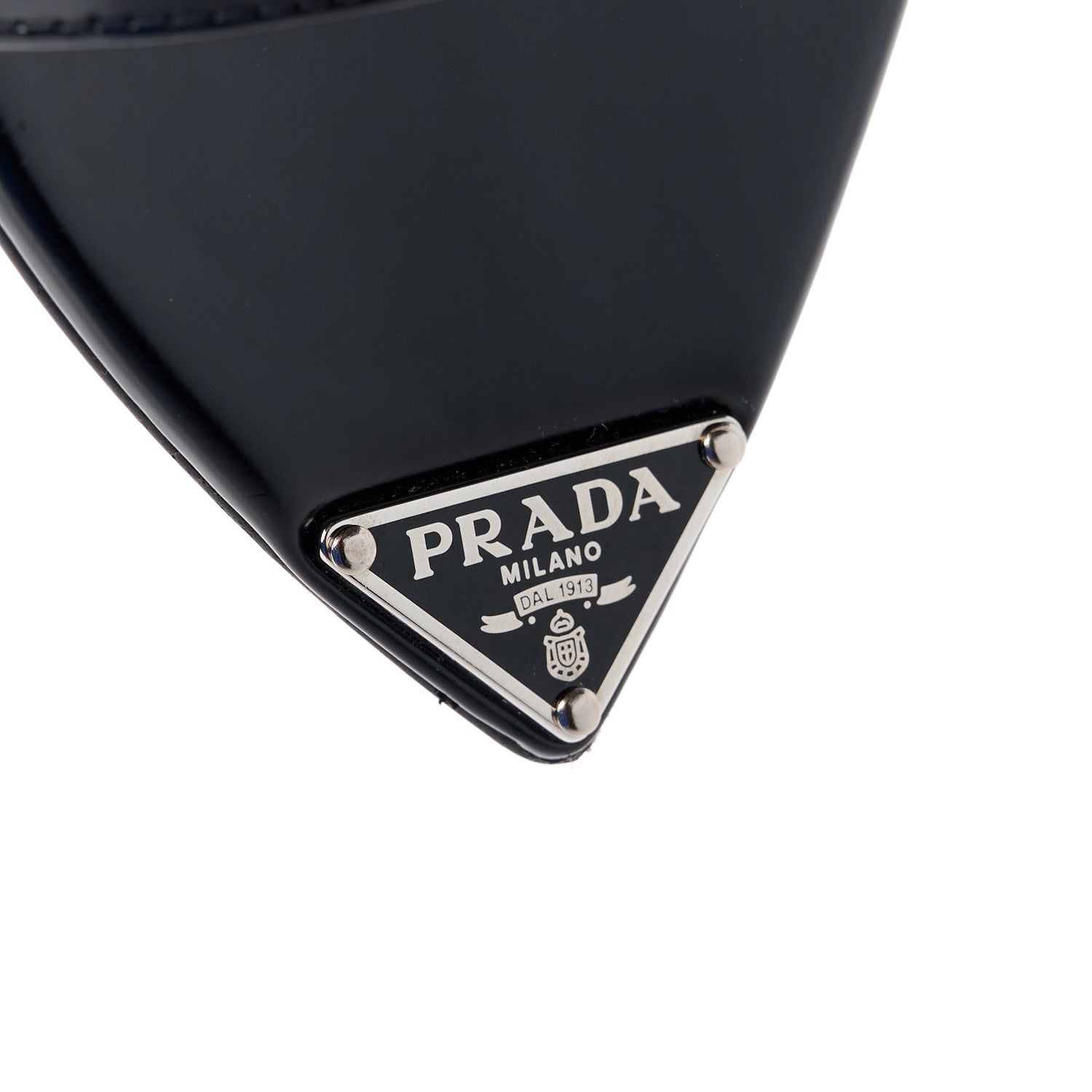 Prada Spazzolato Metal Triangle Logo 75mm Slide Sandals 39 Black 8 of 8