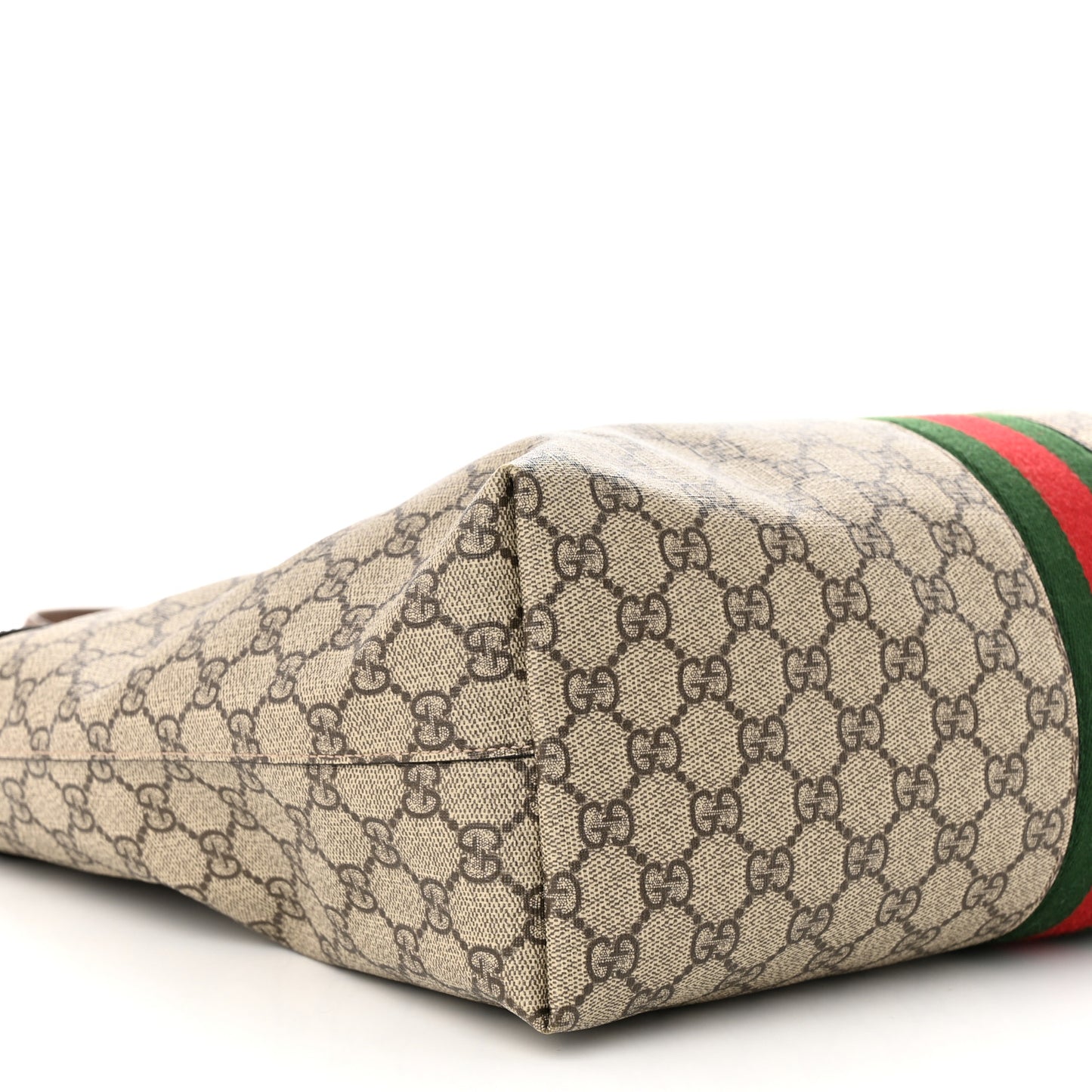 GG Supreme Monogram Textured Calfskin Web Medium Ophidia Shopping Tote Beige Ebony New Acero