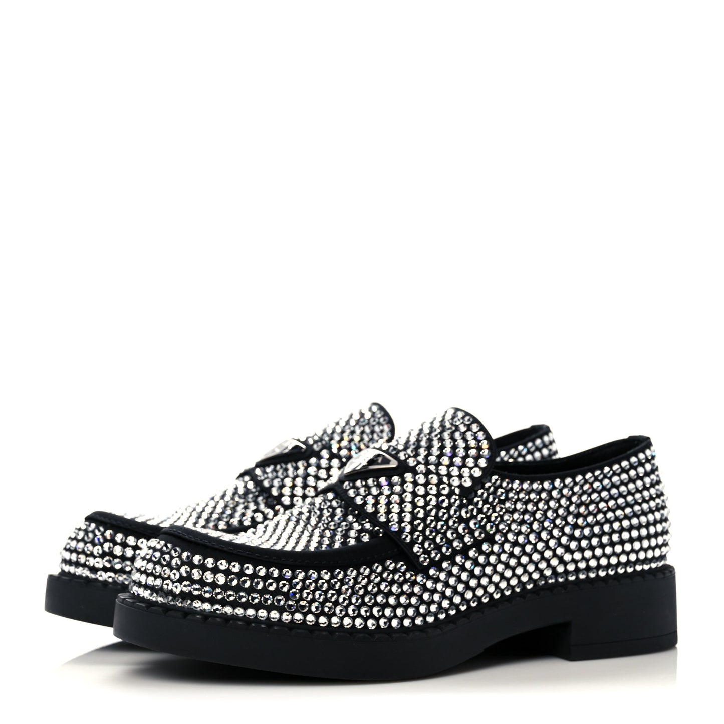 Satin Crystal Metal Triangle Logo Mens Loafers 7 Crystal