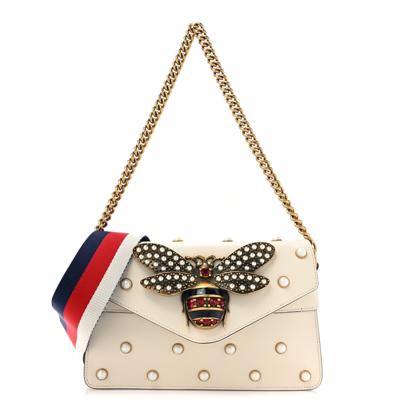 Nappa Pearl Studded Mini Queen Margaret Broadway Shoulder Bag Mystic White