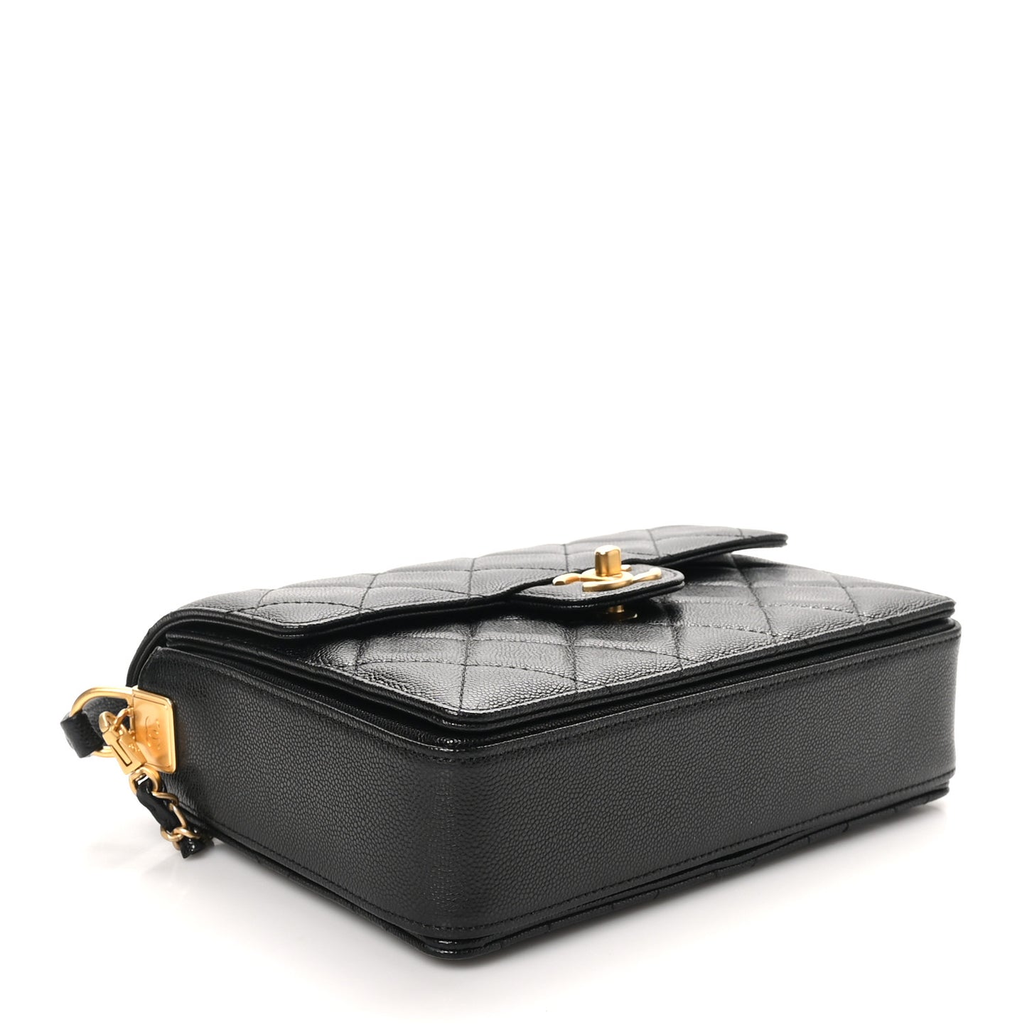 Shiny Caviar Quilted Small Top Handle Flap Black