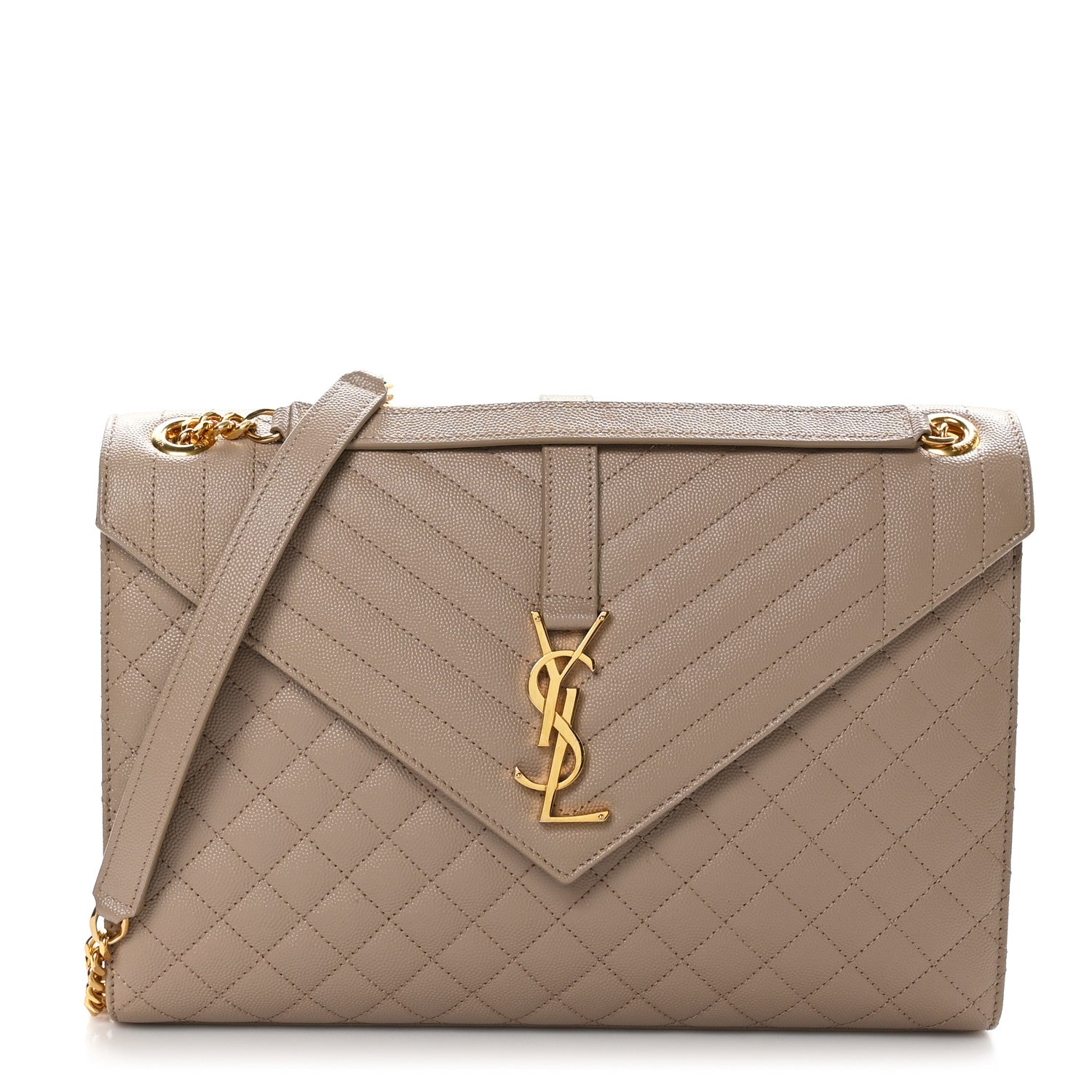 Saint Laurent Grain De Poudre Mixed Matelasse Large Triquilt Monogram Satchel Dark Beige 1 of 10