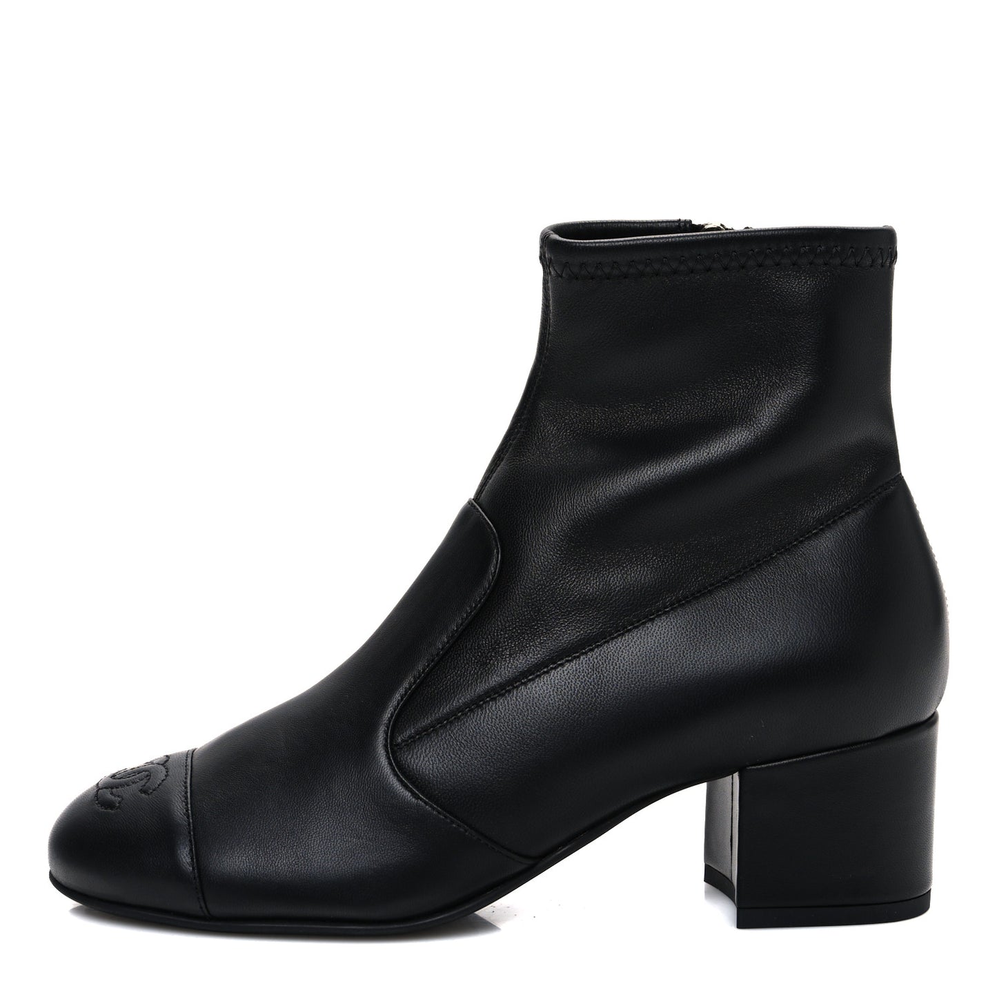Stretch Lambskin Cap Toe CC Short Boots 36.5 Black