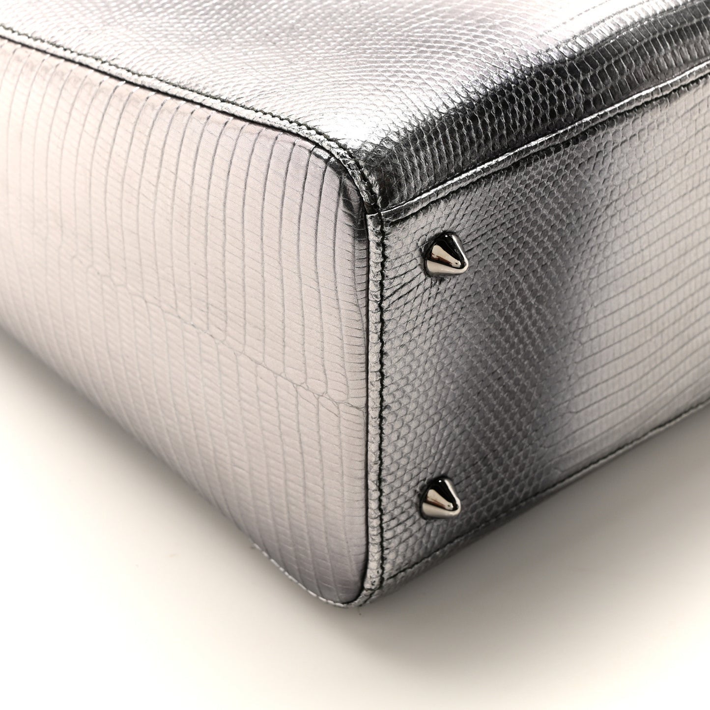 Metallic Lizard Medium Lady Dior Silver