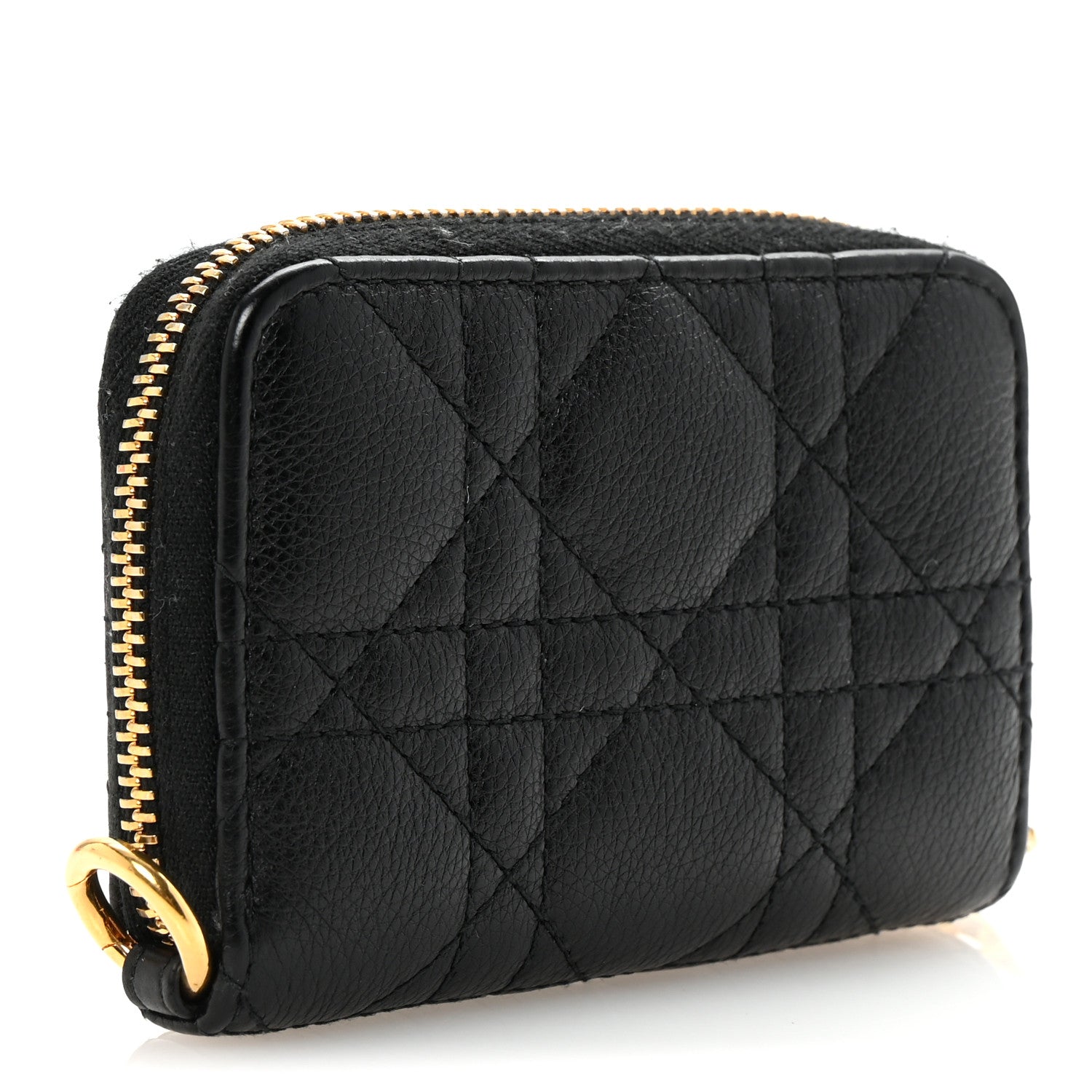 Christian Dior Grained Calfskin Supple Cannage Caro Compact Zip Card Wallet Black 3 of 7