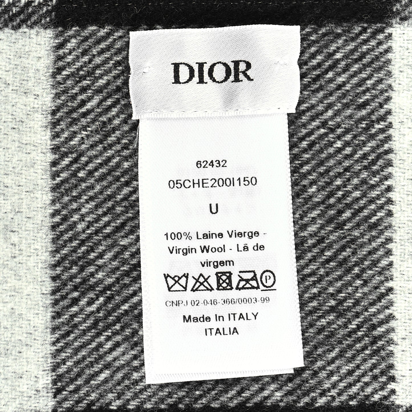 Wool Angora Check'n'Dior Fringe Scarf White Black