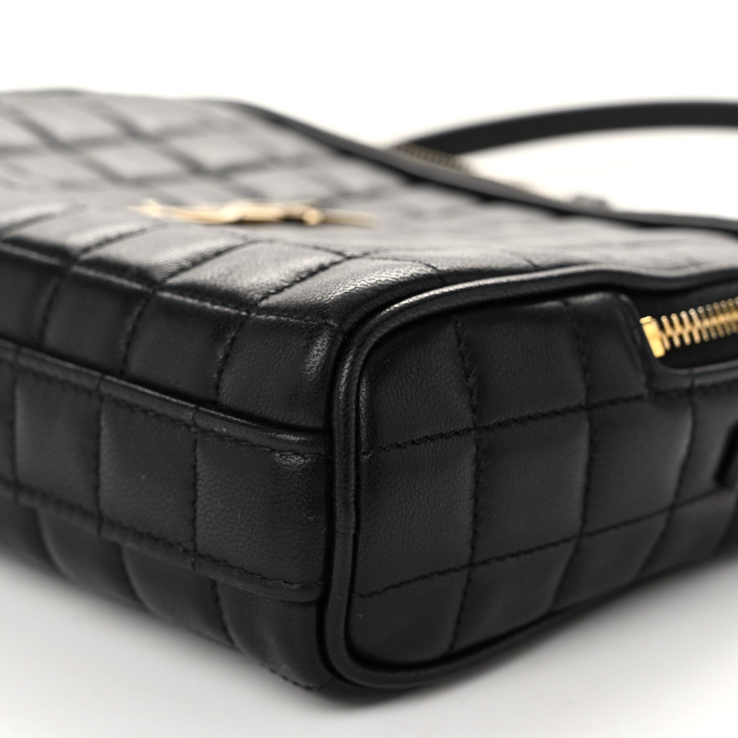 Lambskin Carre Quilted Cassandre Mini Camera Bag Black