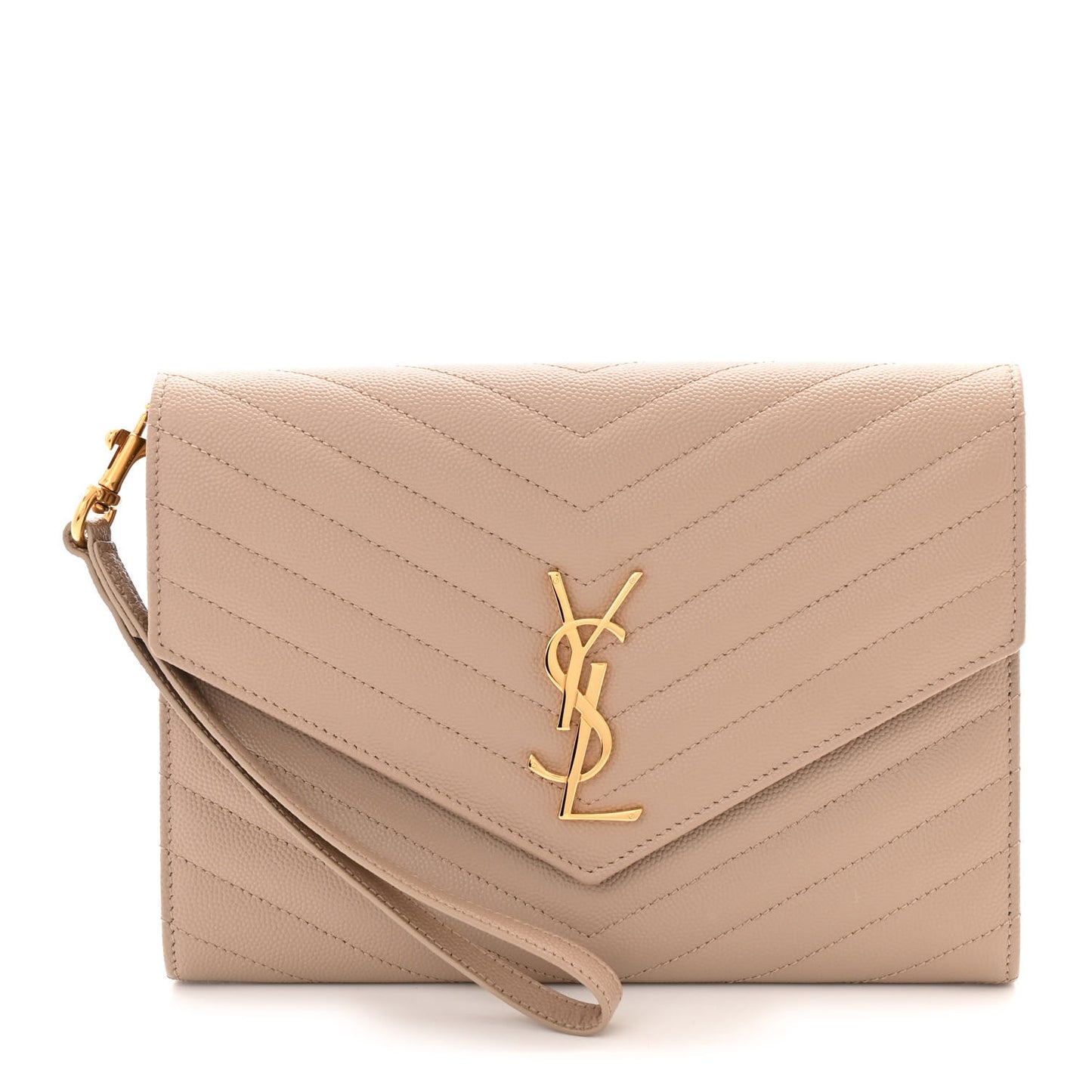Grain De Poudre Matelasse Chevron Monogram Envelope Clutch Dark Beige