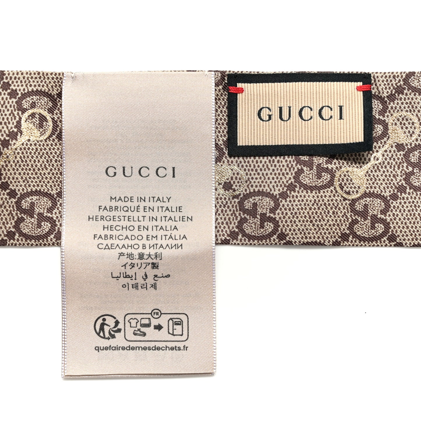 Silk Twill GG Monogram Gold Horsebity Neck Bow Scarf Flame
