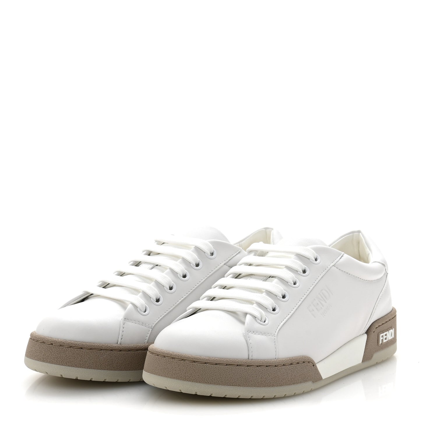 Calfskin Womens Fendi Match Low Top Sneakers 36.5 White Beige