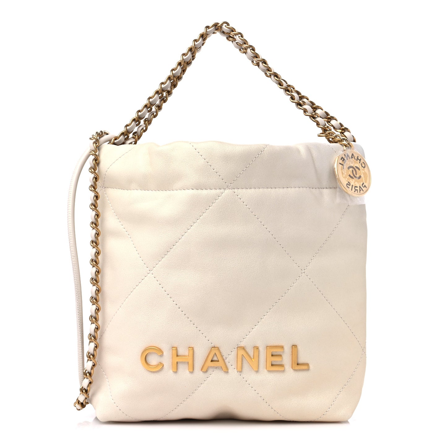 Pearly Shaded Calfskin Quilted Mini Chanel 22 Ecru Golden
