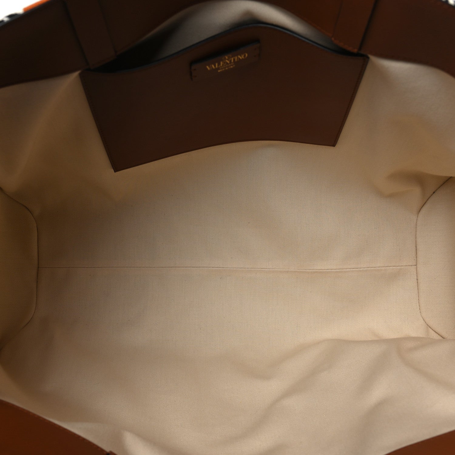 Valentino Garavani Canvas Calfskin Large Bandana Print Vlogo Signature Tote Saddle Brown Multicolor 5 of 10