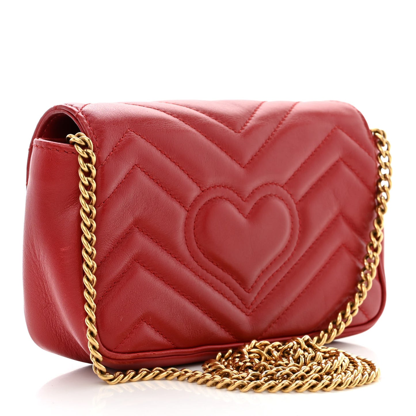 Calfskin Matelasse Super Mini GG Marmont Shoulder Bag Hibiscus Red