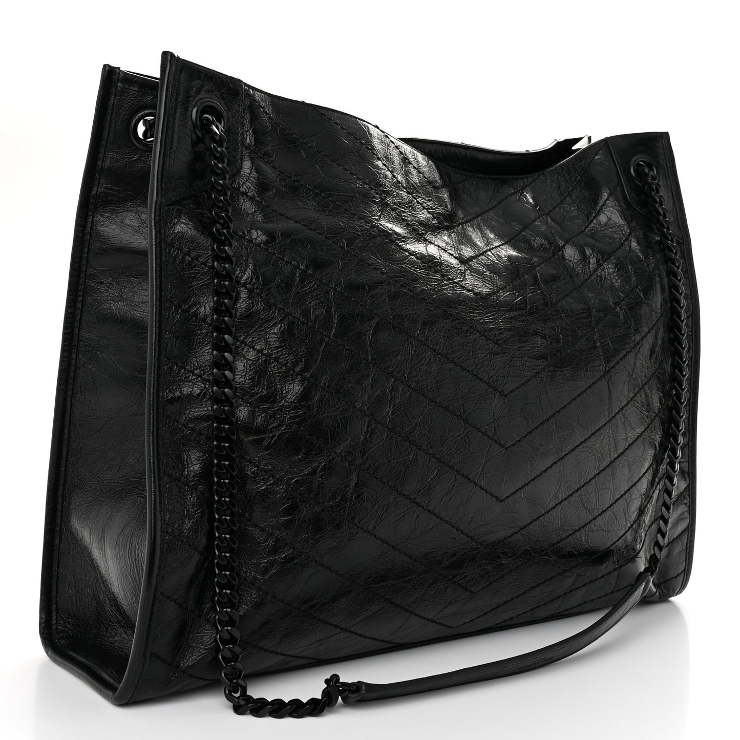 Crinkled Calfskin Matelasse Monogram Large Niki Shopper Tote Black