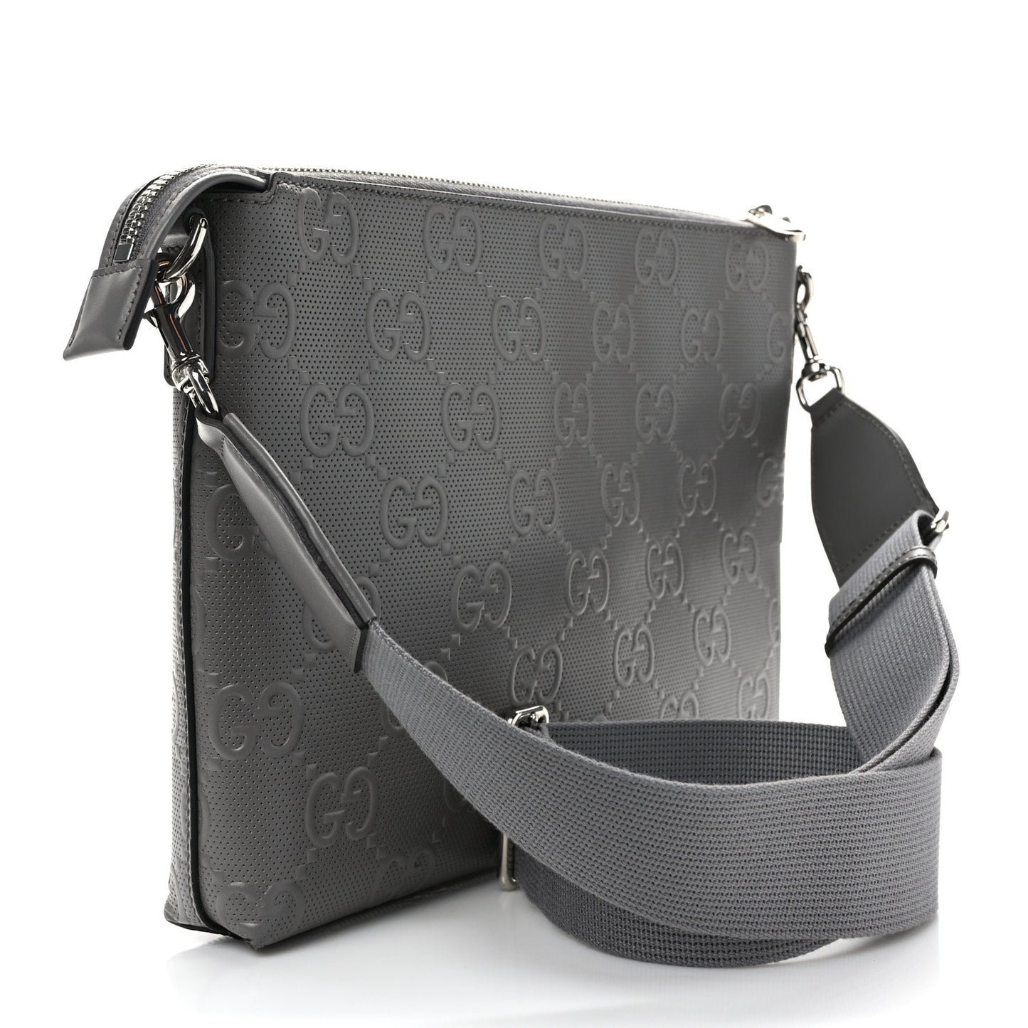 Calfskin GG Tennis Embossed Medium Wristlet Messenger Bag Gray