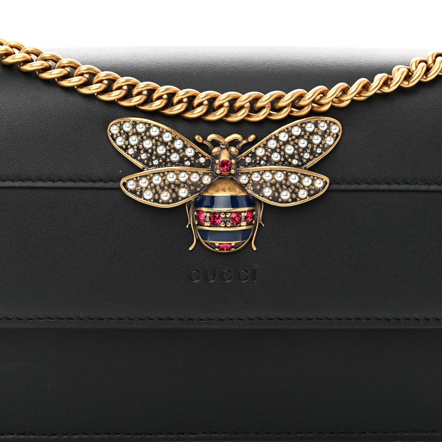 Calfskin Queen Margaret Chain Wallet Black