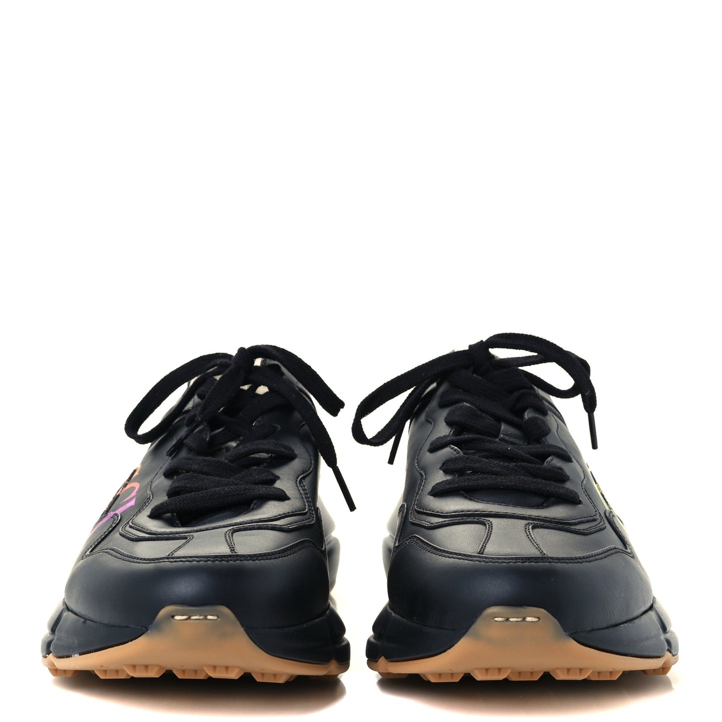 Calfskin Iridescent Logo Mens Rhyton Sneakers 7.5 Black