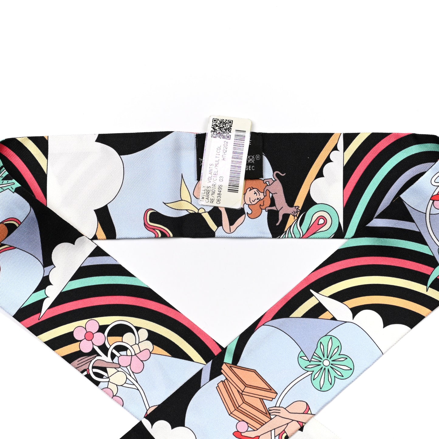 Silk Carres Volants Twilly Black Ciel Multicolor
