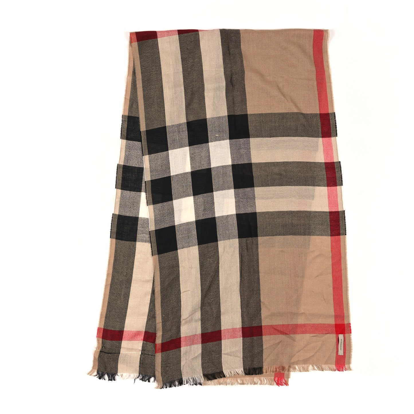 Silk Cashmere Giant Check Lightweight Scarf Camel