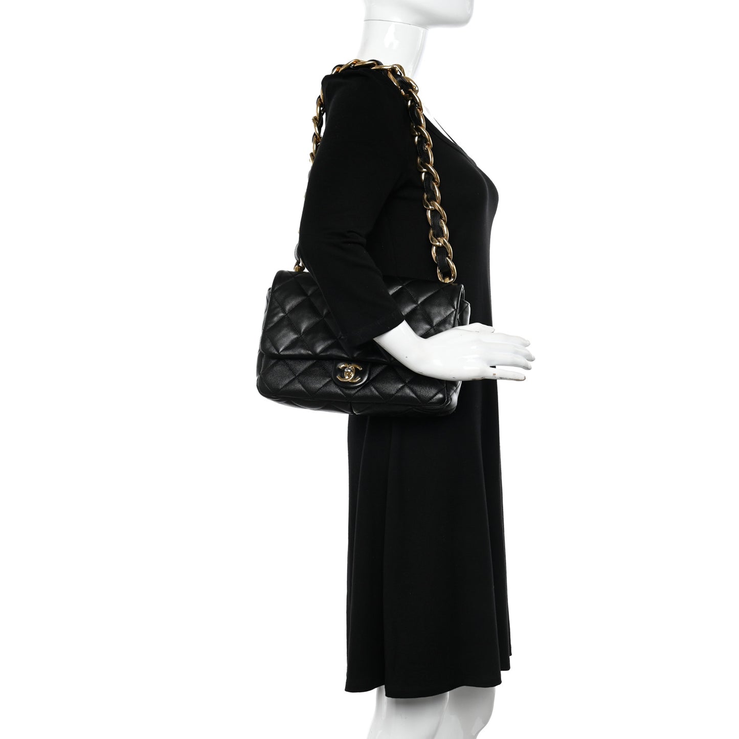 Lambskin Quilted Large CC Funky Town Flap Black
