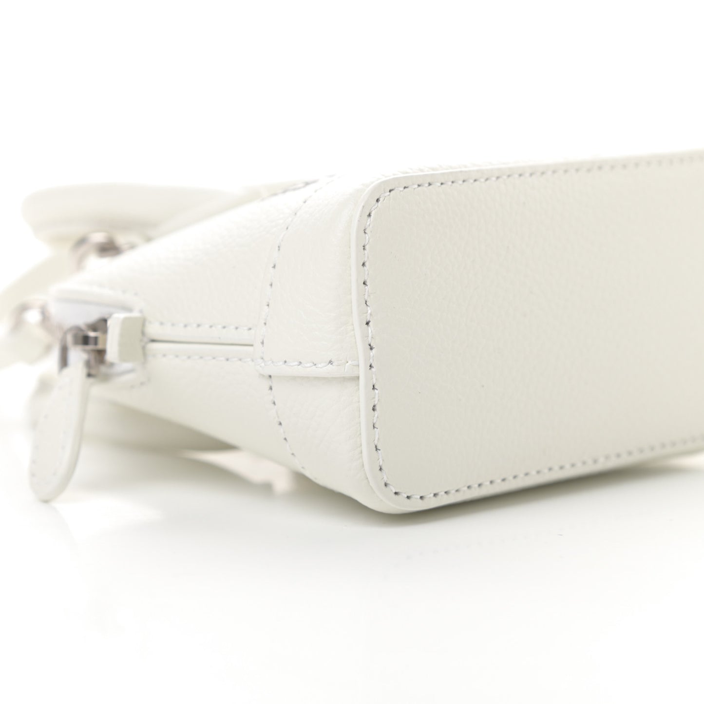 Grained Calfskin Logo Mini Ville Top Handle Bag White Black