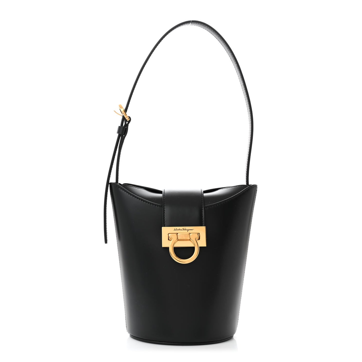 Calfskin Small Trifolio Bucket Shoulder Bag Black