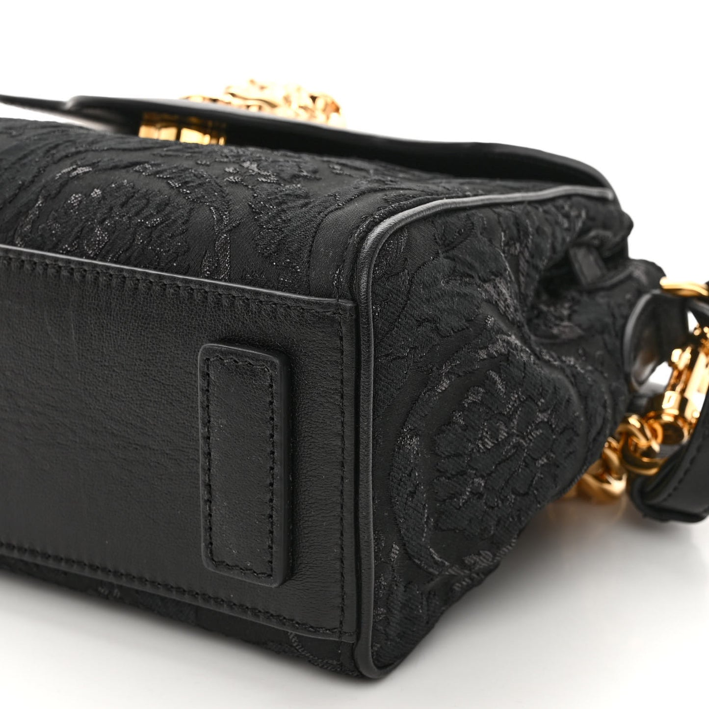 Calfskin Lurex Cloquet Small La Medusa Chain Top Handle Handbag Black