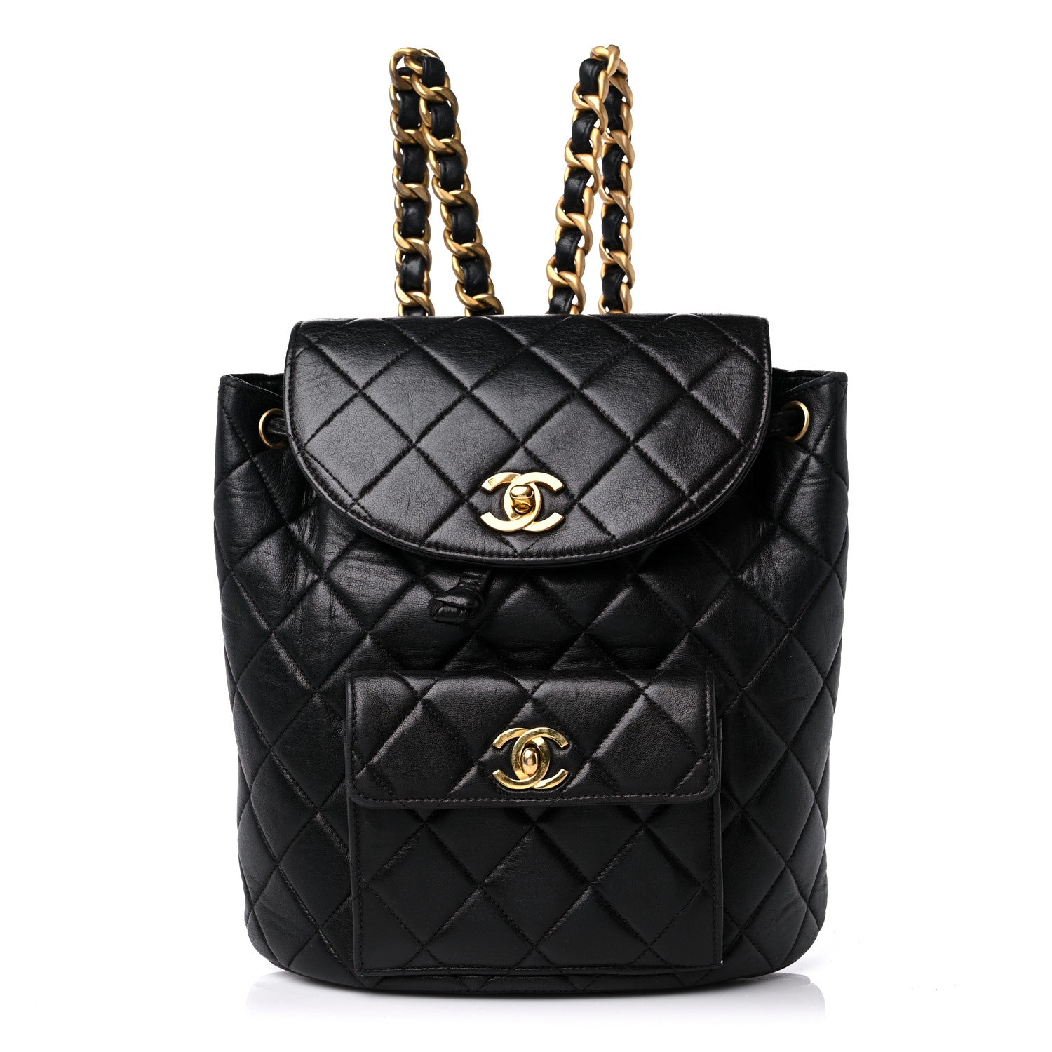 Authentic CHANEL black lambskin leather drawstring backpack bag Authentic Chanel Black Lambskin Quilted Leather Small Duma  main image 4