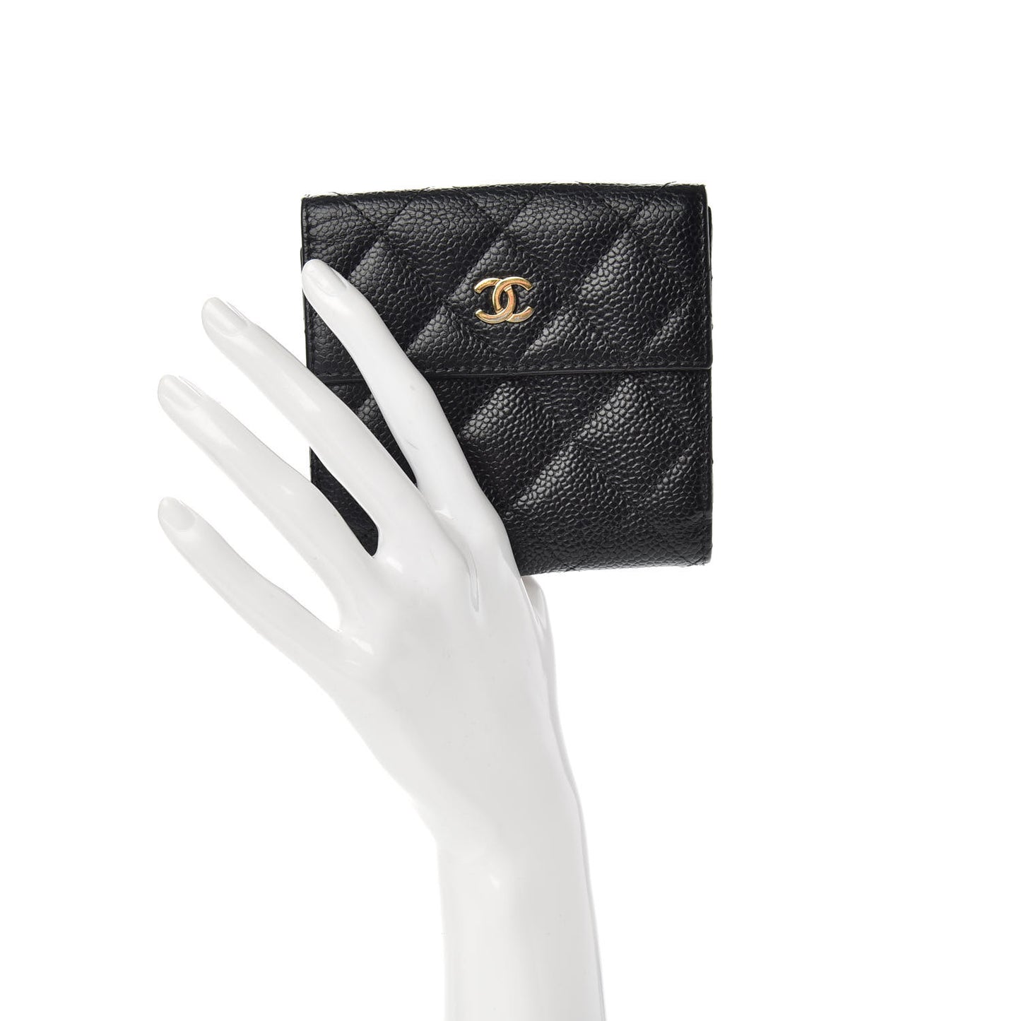 Caviar Quilted Compact French Flap Wallet Black