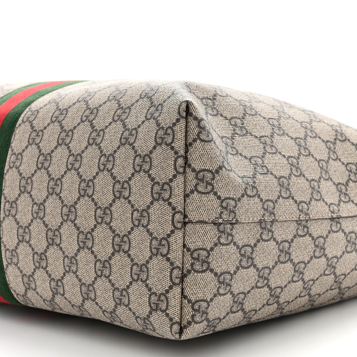 GG Supreme Monogram Textured Calfskin Web Medium Ophidia Shopping Tote Beige Ebony New Acero