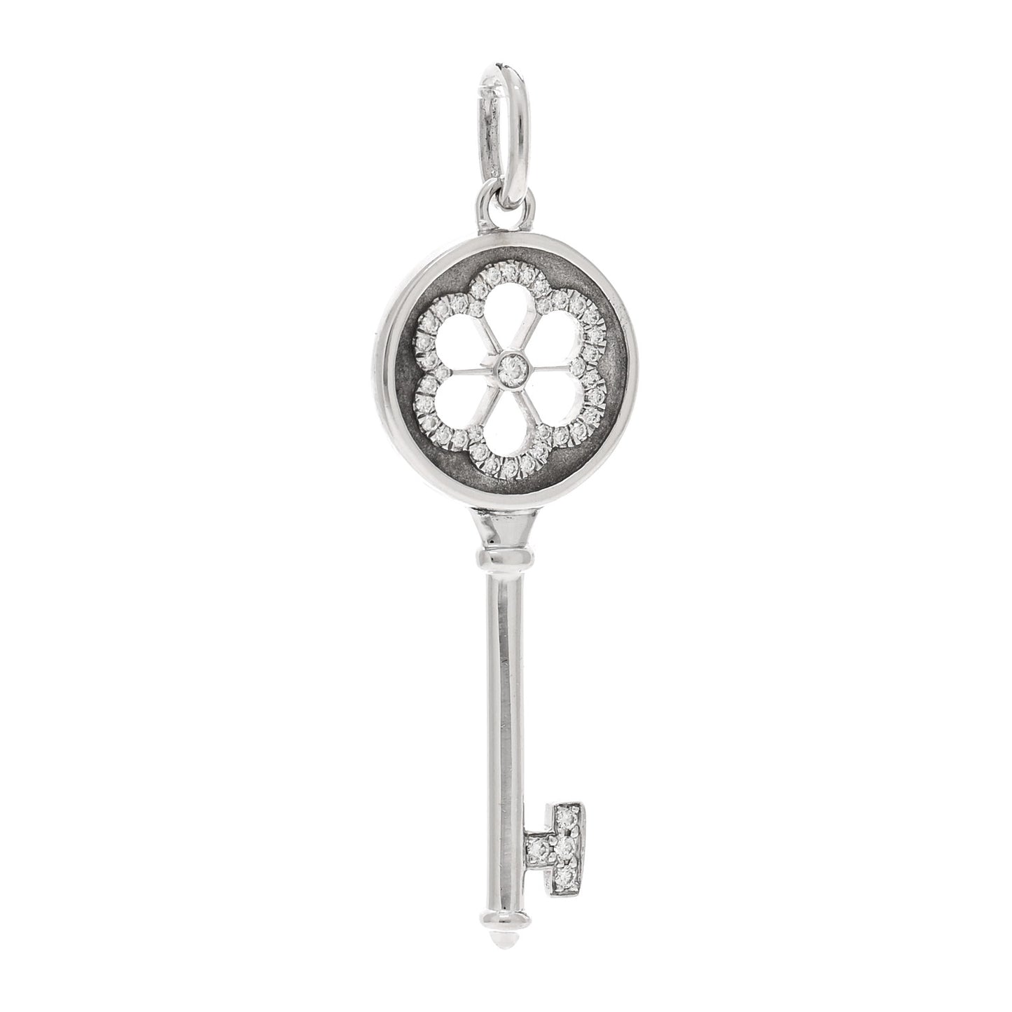 18K White Gold Diamond Blossom Key Pendant