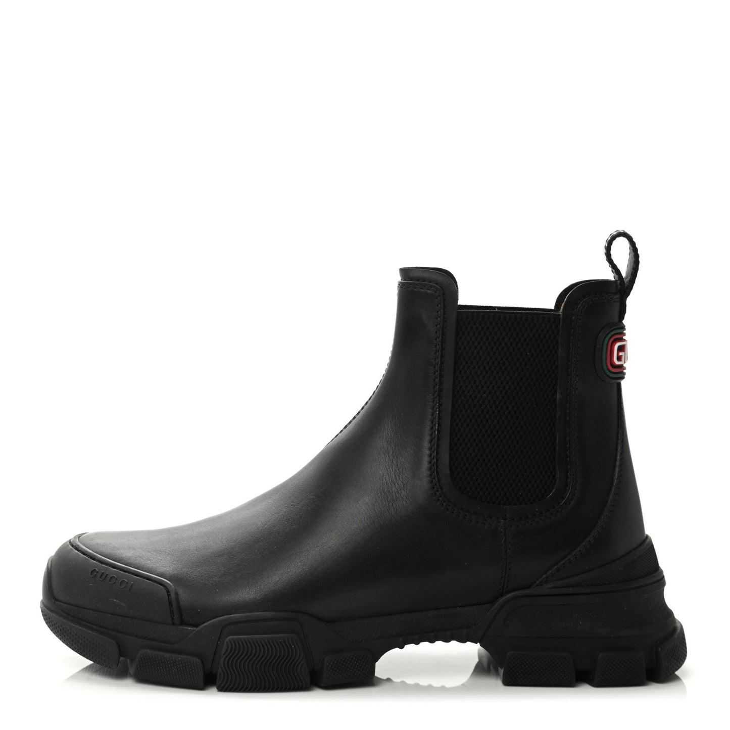 Calfskin Logo Mens Lug Sole Chelsea Ankle Boots 9 Black