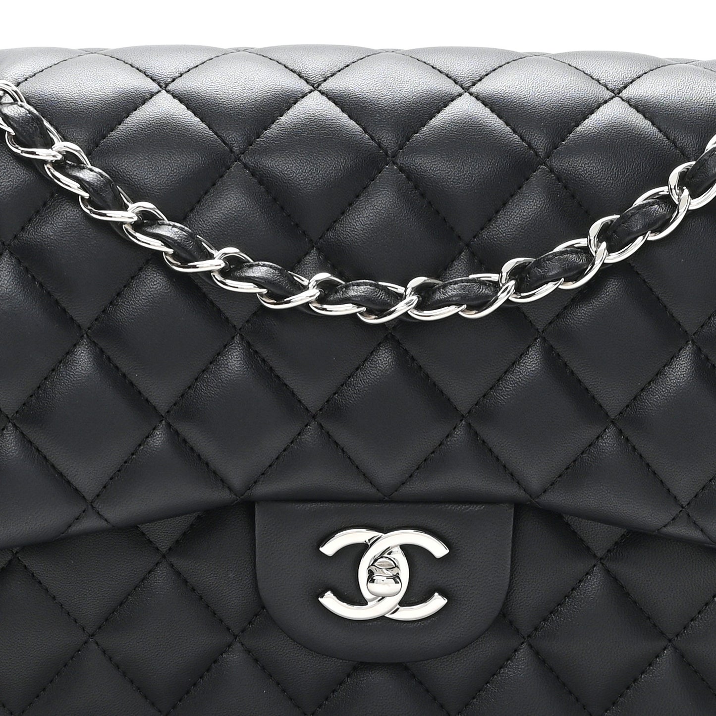 Lambskin Quilted Jumbo Double Flap Black