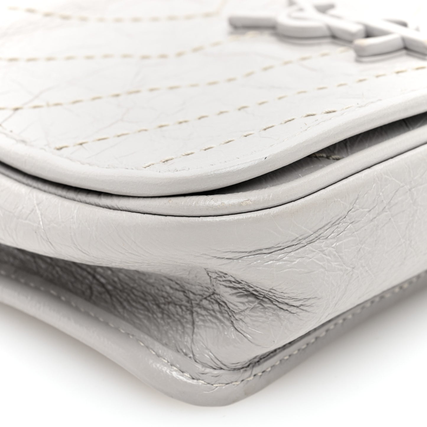 Crinkled Calfskin Matelasse Monogram Niki Chain Wallet Light Grey