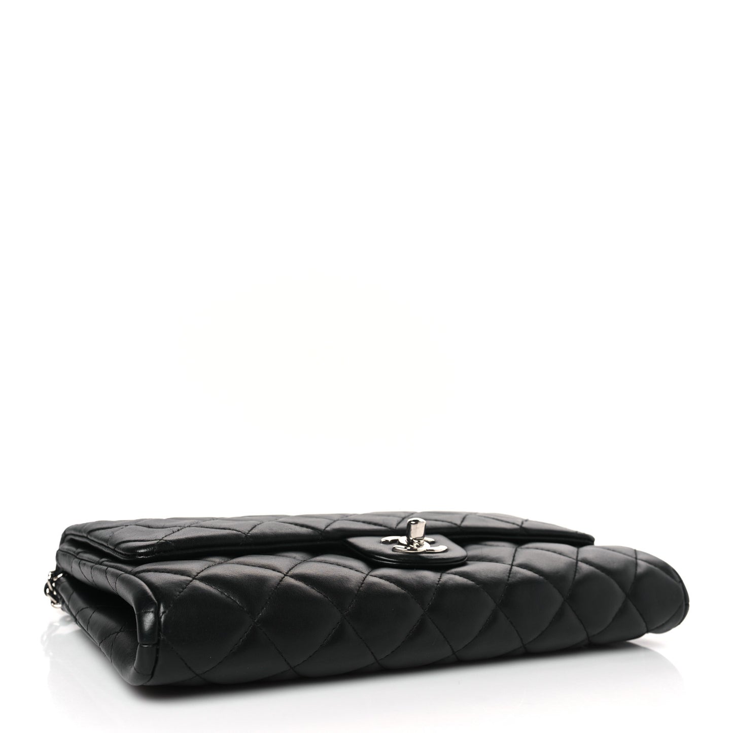 Lambskin Quilted Clutch With Chain Flap Black