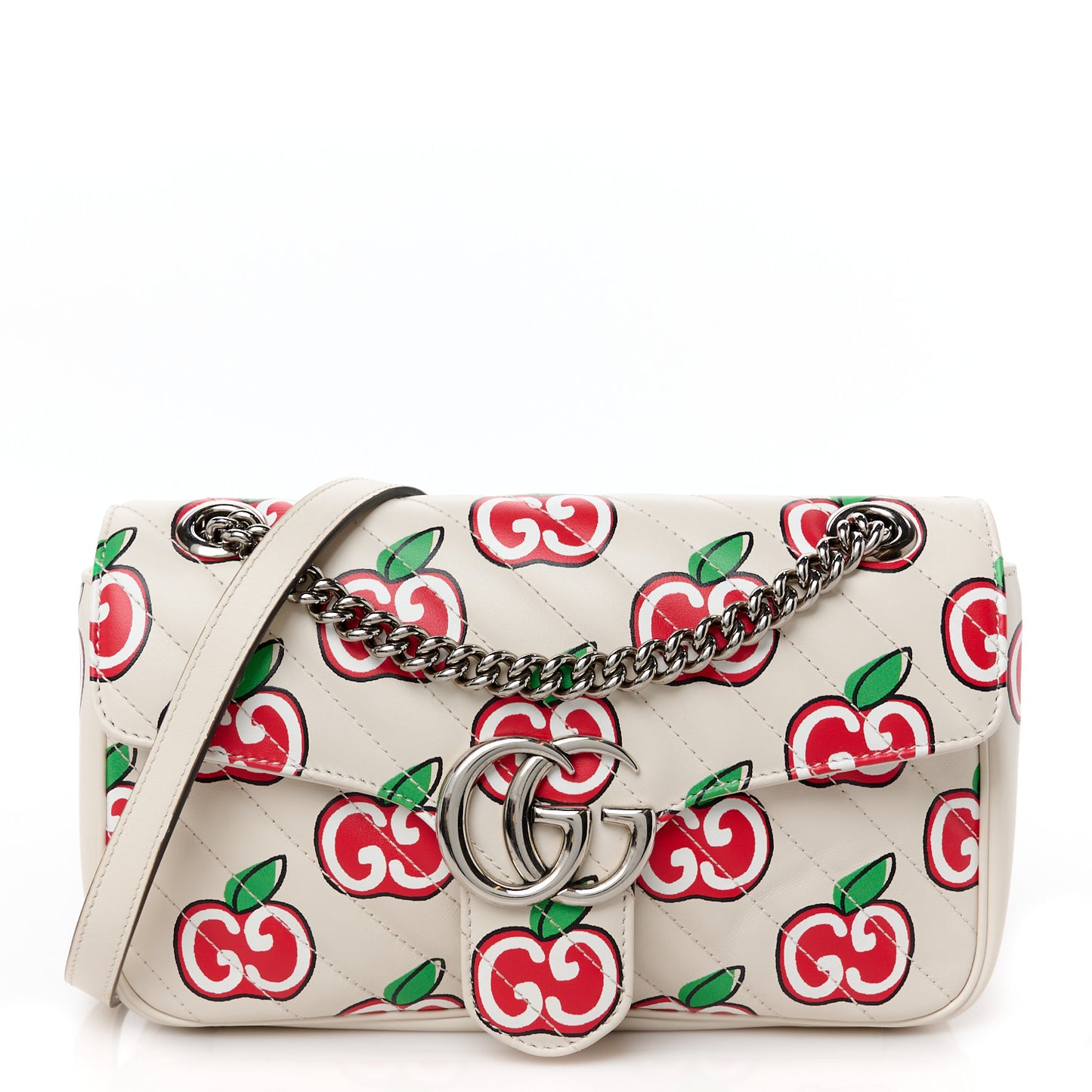 Calfskin Monogram Matelasse Diagonal GG Apple Small GG Marmont Shoulder Bag Ivory