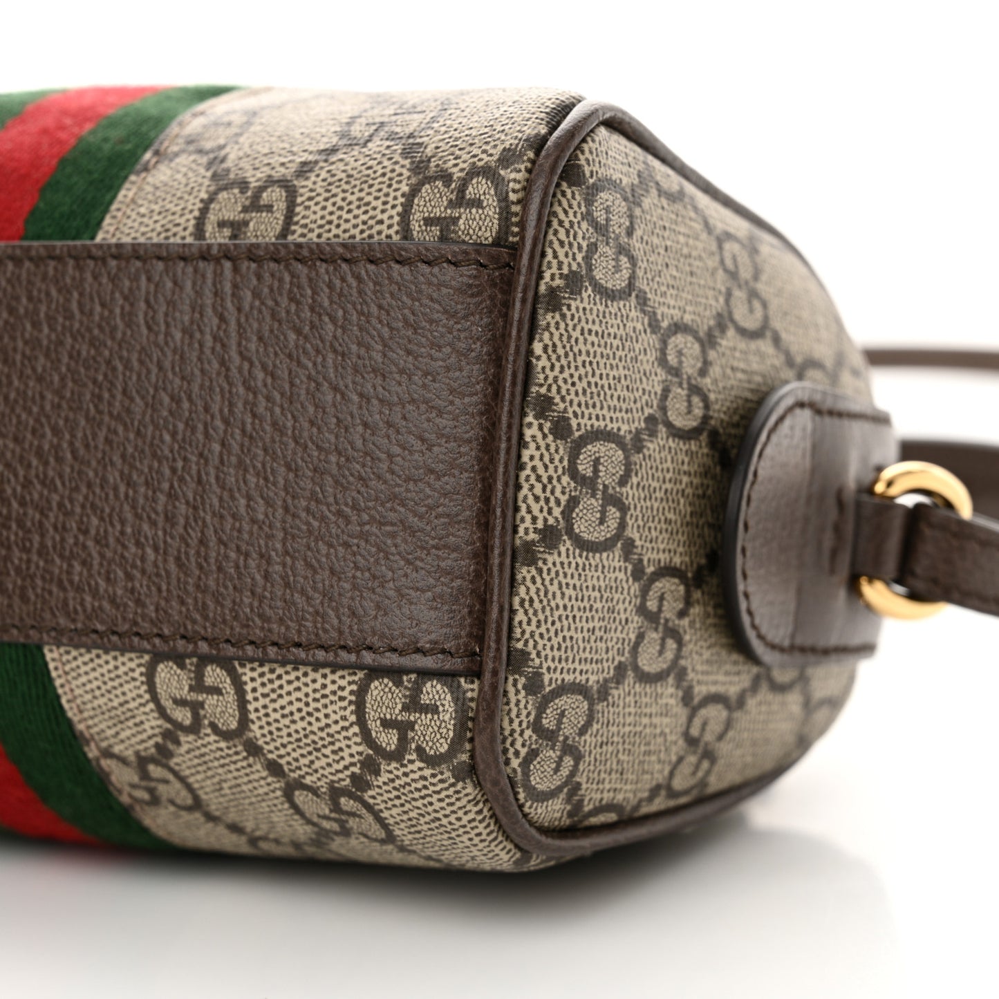 GG Supreme Monogram Textured Dollar Calfskin Web Super Mini Ophidia Top Handle Bowler Bag Beige Ebony New Acero