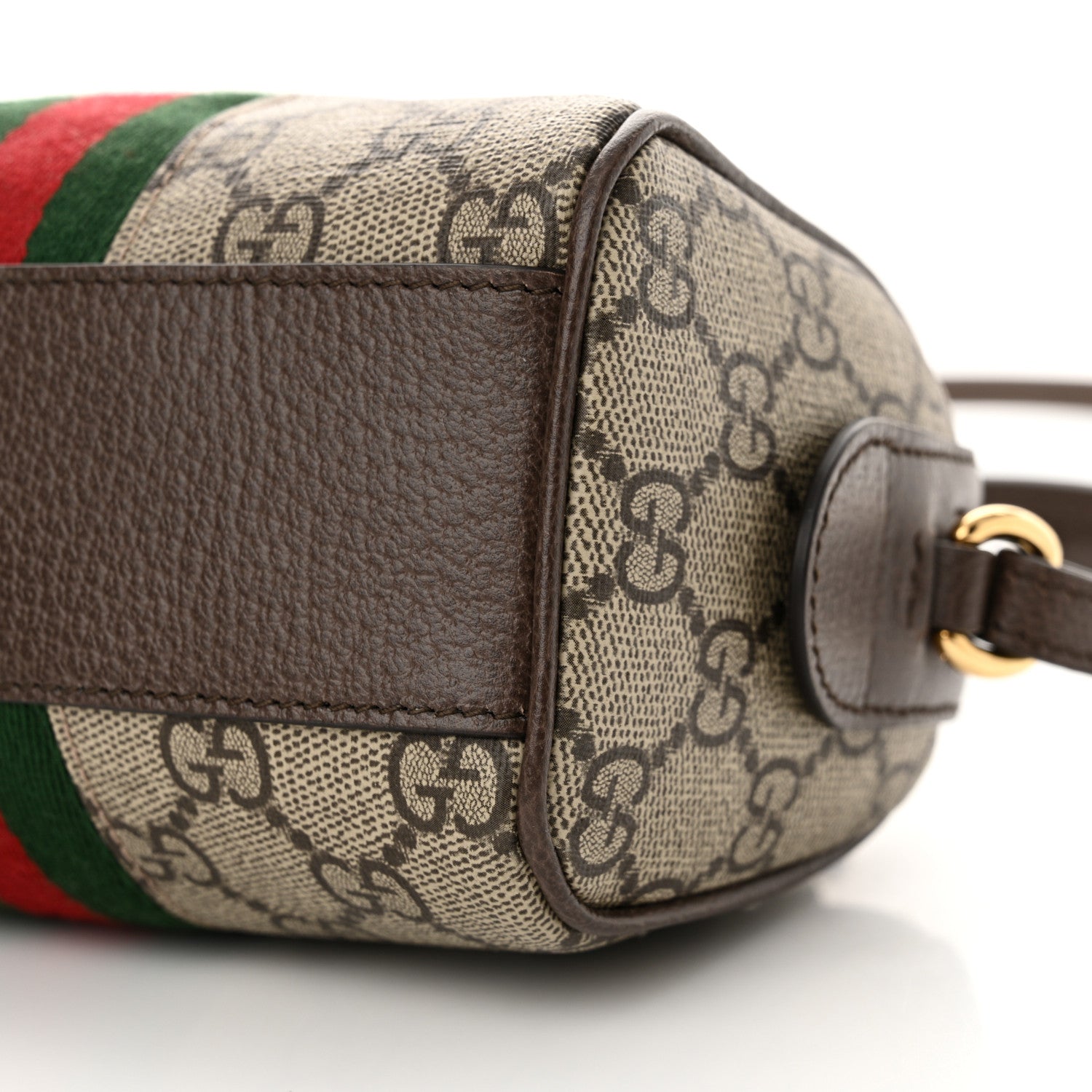 Gucci GG Supreme Monogram Textured Dollar Calfskin Web Super Mini Ophidia Top Handle Bowler Bag Beige Ebony New Acero 10 of 12