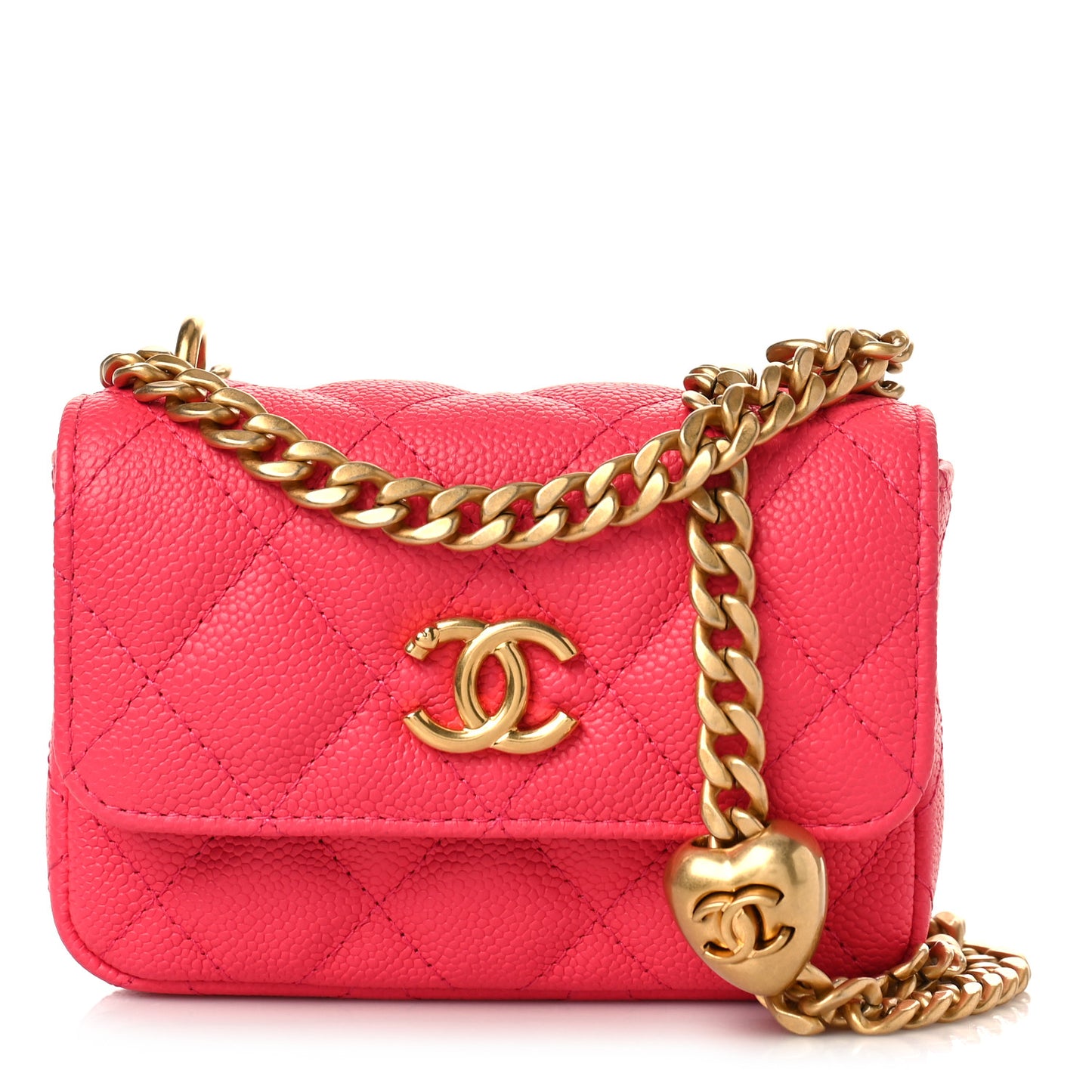 Caviar Quilted Sweetheart Clutch With Chain Dark Pink