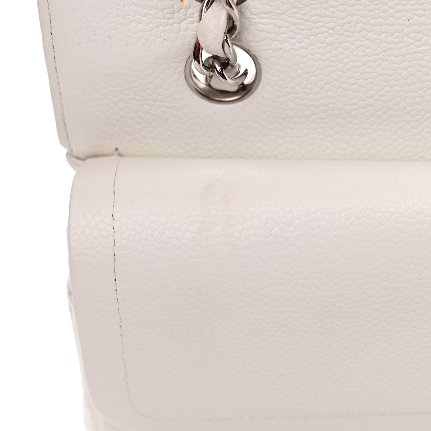 Caviar Quilted Medium Double Flap White